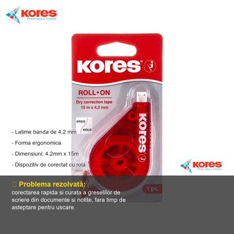 Banda corectoare Kores, latime 4.2 mm, lungime 15 m, film uscat cu rescriere imediata, pentru birou si scoala [1]
