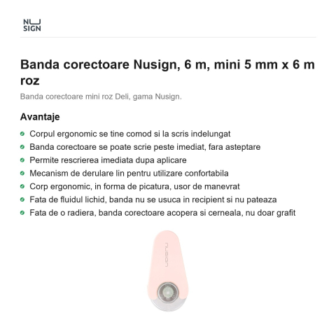 Banda corectoare Nusign, 6 m, mini 5 mm x 6 m roz [1]