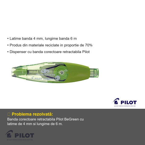 Banda corectoare retractabila Pilot BeGreen, 4 mm x 6 m, eco-friendly, pentru birou si scoala [2]