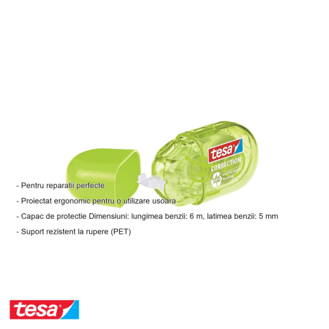 Banda corectoare Tesa, 5 mm x 6 m, suport PET rezistent, carcasa din plastic reciclat, pentru birou [1]