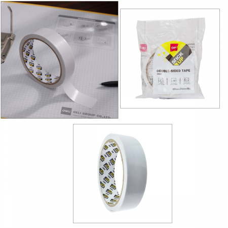 Banda dublu adeziva alba, 24mm x 9.14m (10Y), 80 microni, Deli 30407, lipire suprafete diverse [3]