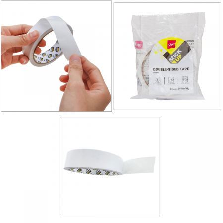 Banda dublu adeziva alba, 24mm x 9.14m (10Y), 80 microni, Deli 30407, lipire suprafete diverse [2]