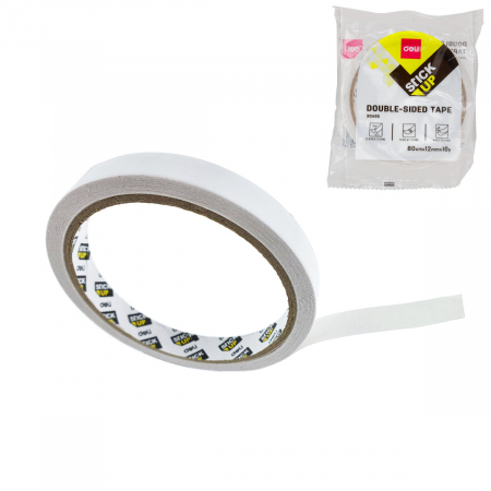 Bricolaj - Banda dublu adeziva alba, lungime 9.14m, latime 12mm, grosime 80 microni, Deli 30405, lipire suprafete diverse