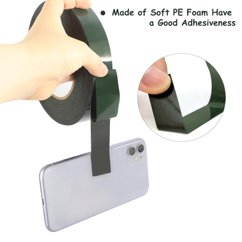 Banda dublu adeziva din spuma neagra extra-lata, 20mm x 10m, rezistenta la apa si UV, pentru fixari grele si suprafete mari, cu folie verde [2]