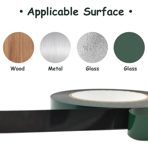 Banda dublu adeziva din spuma neagra lata, 15mm x 10m, rezistenta la apa si UV, pentru utilizari diverse si bricolaj, cu folie verde [4]