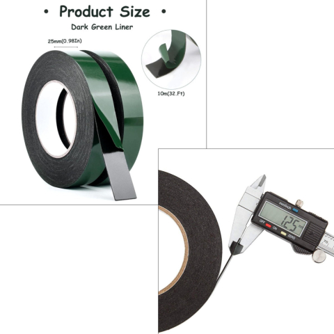 Banda dublu adeziva din spuma neagra ultra-lata, 25mm x 10m, rezistenta la apa si UV, pentru fixari profesionale si industriale, cu folie verde [2]