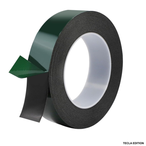 Benzi Dublu - Adezive - Banda dublu adeziva din spuma neagra ultra-lata, 25mm x 10m, rezistenta la apa si UV, pentru fixari profesionale si industriale, cu folie verde