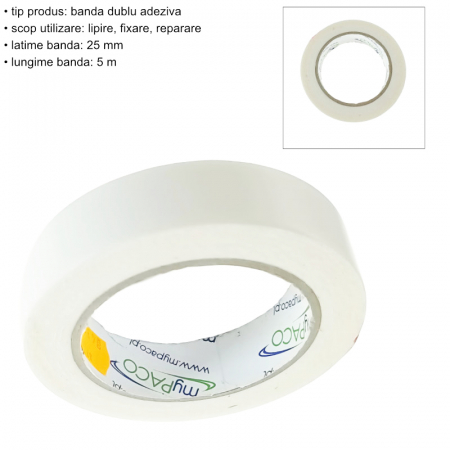Banda dublu adeziva, myPaco 4395, 25mm latime, 5m lungime, alba [4]
