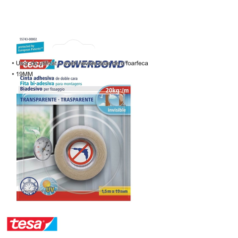 BANDA DUBLU ADEZIVA TRANSPARENTA 1.5M 19MM TESA [2]