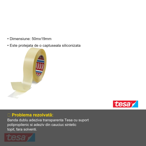 BANDA DUBLU ADEZIVA TRANSPARENTA 50M 19MM TESA [2]