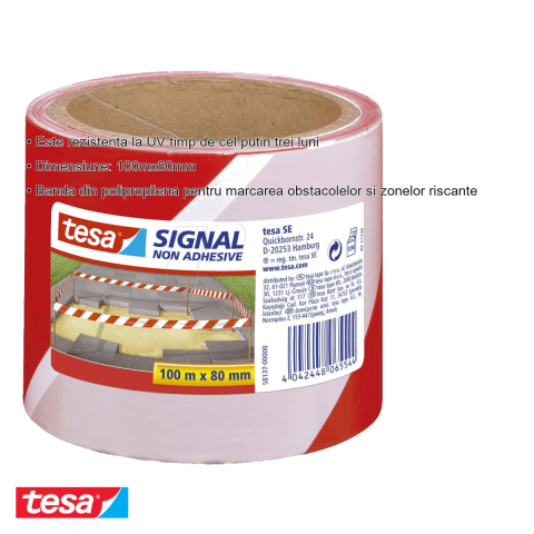 BANDA NON ADEZIVA AVERTIZARE ROSU/ALB 100M 80MM TESA [2]
