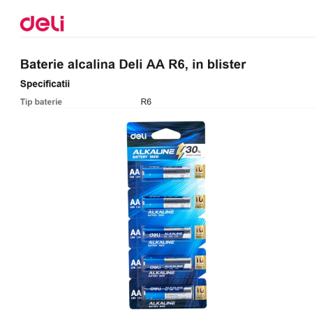 Baterie alcalina Deli AA R6, in blister [2]