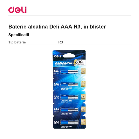 Baterie alcalina Deli AAA R3, in blister [2]
