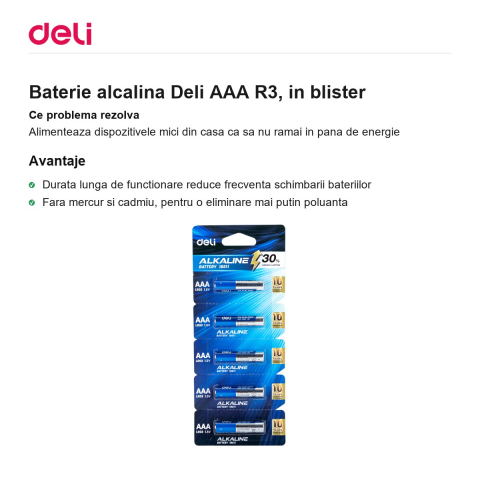 Baterie alcalina Deli AAA R3, in blister [1]