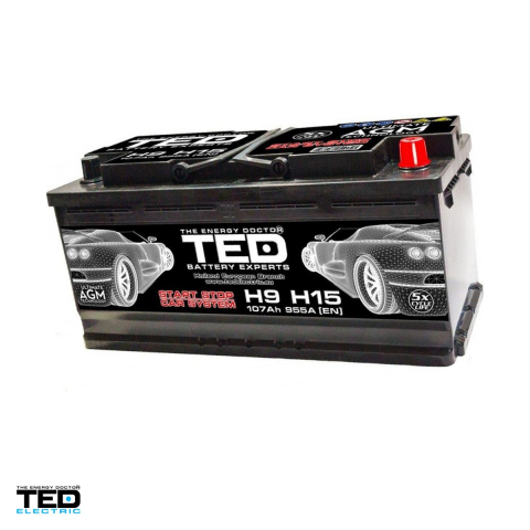 Baterii auto si moto - Baterie auto TED Electric pentru Start Stop, 12 V, 107 Ah, curent de pornire 955 A, 394 x 175 x 190 mm, borna plus pe dreapta, TED003843