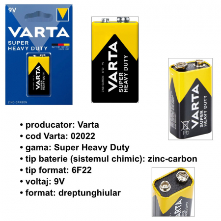Baterie de 9V, Varta Super Heavy Duty 55642, 6F22, in blister [3]
