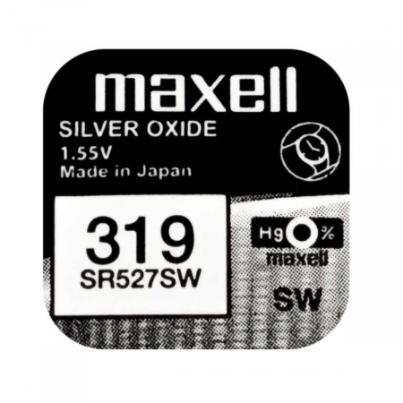 Baterii ceas Silver Oxide - Baterie de ceas tip buton, Maxell SR527SW 319, 1.55V, 5.8mm diametru x 2.7mm inaltime, capacitate 17 mAh, oxid de argint, in blister o bucata