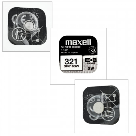 Baterie de ceas tip buton, Maxell SR616SW 321, 1.55V, 6.8mm diametru x 1.65mm inaltime, capacitate 15-16 mAh, oxid de argint, in blister o bucata [4]