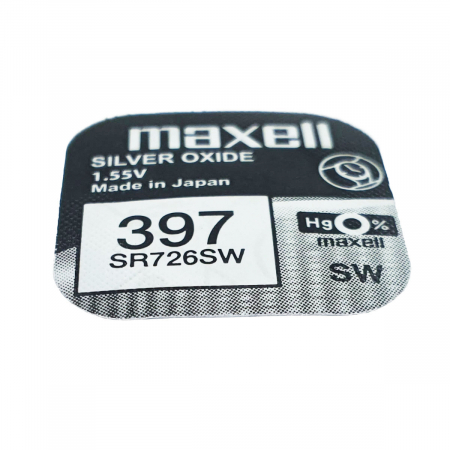 Baterie de ceas tip buton, Maxell SR726SW / 397 / AG2, 1.55V, 7.9mm diametru x 3.1mm inaltime, capacitate 36 mAh, oxid de argint, in blister o bucata [4]
