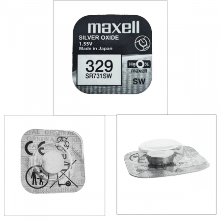 Baterie de ceas tip buton, Maxell SR731SW 329, 1.55V, 7.9mm diametru x 3.1mm inaltime, capacitate nominala 36 mAh, oxid de argint, in blister o bucata [4]