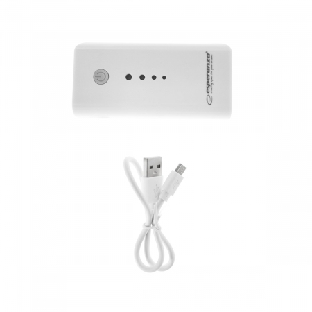 Baterie externa, Esperanza Electron EMP104WE, 5200mAh, lanterna integrata, port-uri 1 x USB Tip A si 1 x MicroUSB DC, cablu alimentare inclus, alb cu gri [1]