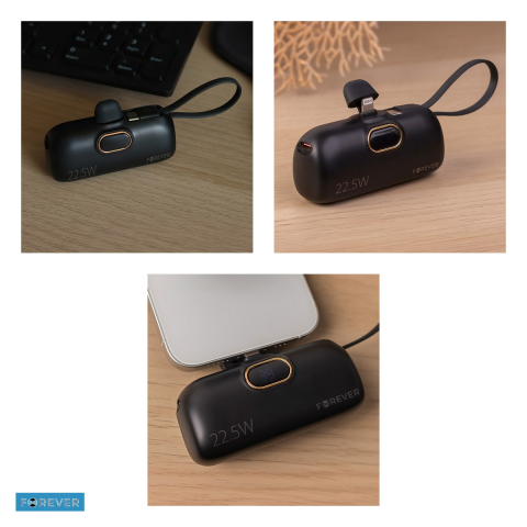 Baterie externa mini (power bank) Forever MTB-100, 5000 mAh, USB-C, 22.5W, negru [5]