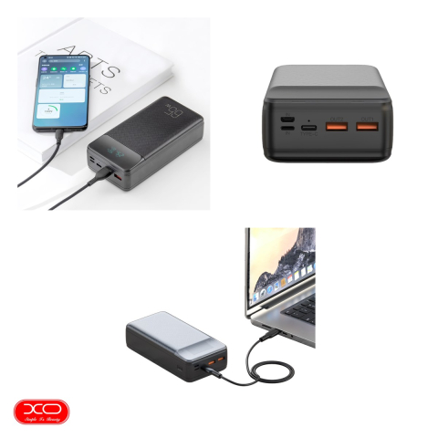 Baterie externa pentru laptop (power bank) XO PR201, 30000 mAh, USB-A + USB-C, 65W, cu afisaj, negru [3]