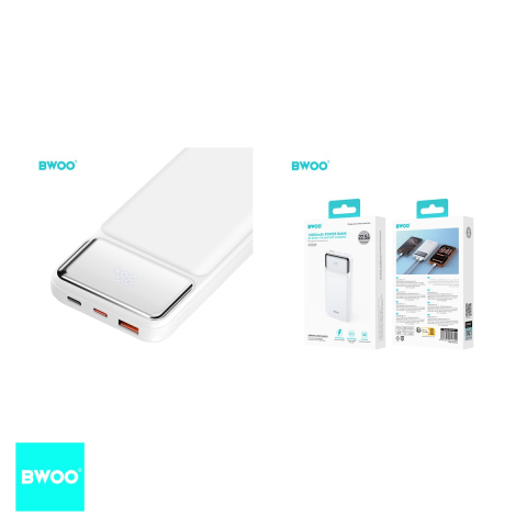 Baterie externa (power bank) BWOO, 10000 mAh, USB-A + USB-C, 22.5W, cu afisaj, alb [3]