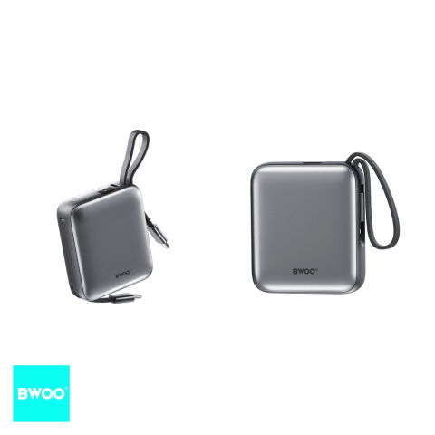 Baterie externa (power bank) BWOO P74, 10000 mAh, USB-A + USB-C, 22.5W, cu cablu inclus, argintiu [3]