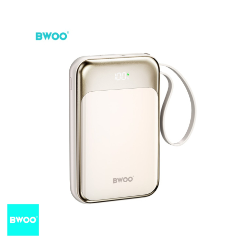 Baterie externa (power bank) BWOO P80, 10000 mAh, 2x USB-C, 20W, cu cablu inclus, auriu [3]