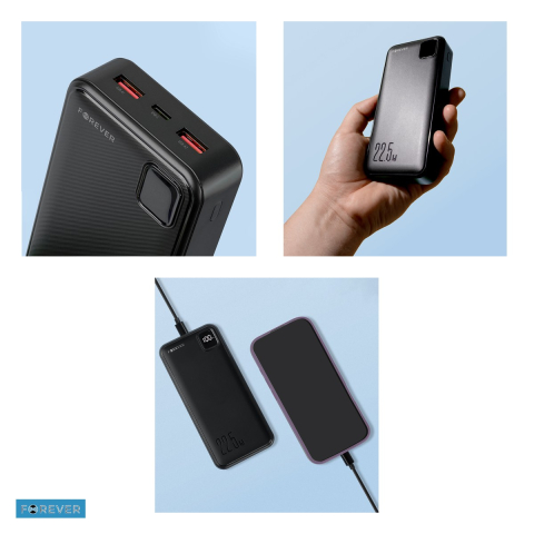 Baterie externa (power bank) Forever TB-300L, 20000 mAh, USB-A + USB-C, 22.5W, negru [4]