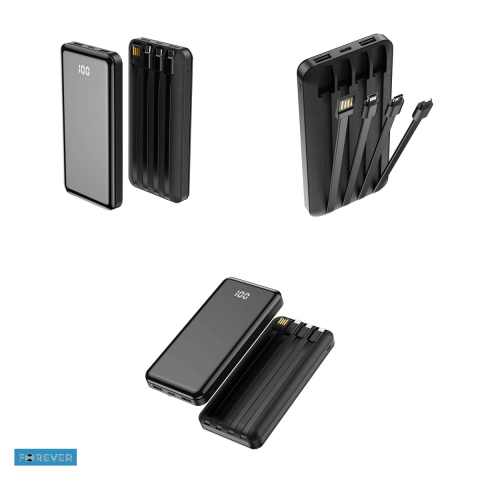 Baterie externa (power bank) Forever TB-411, 10000 mAh, USB-A + USB-C, 10W, cu cablu inclus, negru [3]