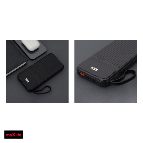 Baterie externa (power bank) Maxlife MXPB-06, 10000 mAh, USB-A + USB-C, 22.5W, cu cablu inclus, negru [5]