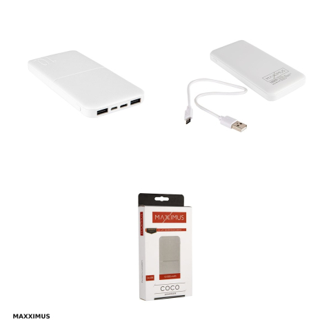 Baterie externa (power bank) Maxximus MX COCO, 10000 mAh, 2x USB-A + microUSB, 10W, alb [3]
