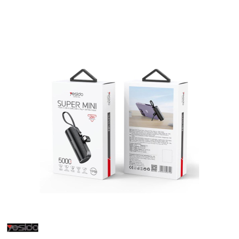 Baterie externa (power bank) Yesido YP68, 5000 mAh, USB-C + Lightning, 12W, negru [3]