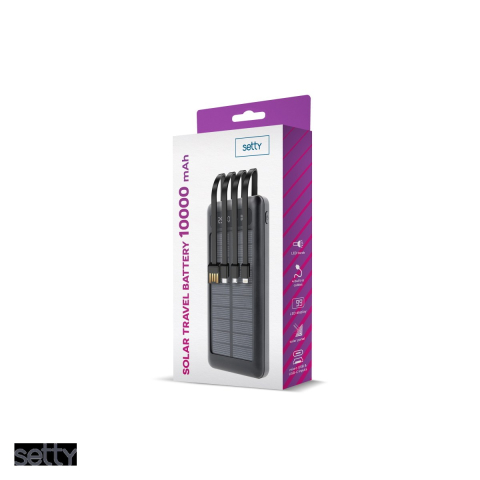 Baterie externa solara (power bank) Setty SLR-100, 10000 mAh, USB-A + USB-C + microUSB, cu cablu inclus, negru [5]