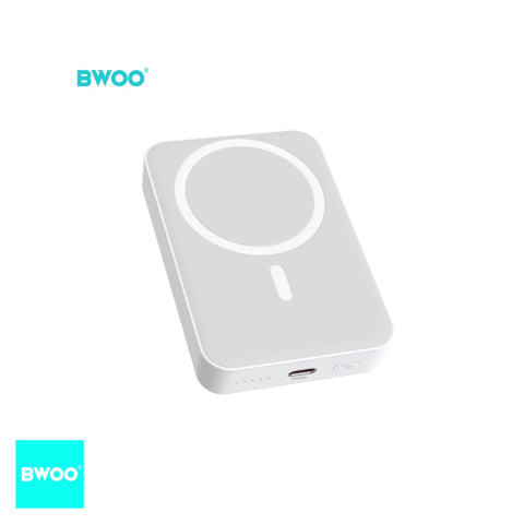 Baterie externa wireless magnetica (power bank) BWOO, 10000 mAh, USB-A + USB-C, 20W, alb [3]