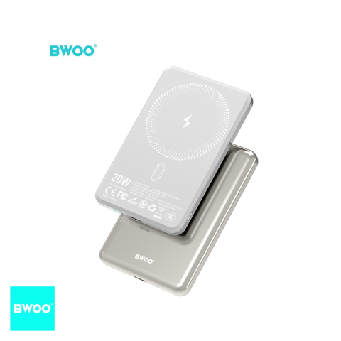Baterie externa wireless magnetica (power bank) BWOO P79, 5000 mAh, 2x USB-C, 20W, gri deschis [3]