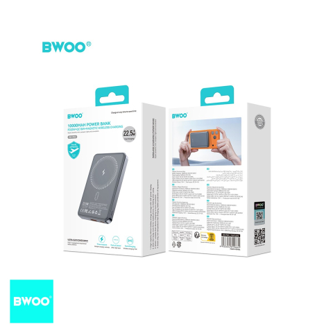 Baterie externa wireless magnetica (power bank) BWOO P82, 10000 mAh, USB-C, 22.5W, gri inchis [4]