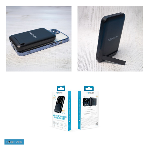 Baterie externa wireless magnetica (power bank) Forever MATB-100, 10000 mAh, USB-A + USB-C, 22.5W, cu afisaj, cu cablu inclus, negru [4]