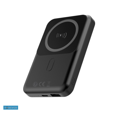 Energy - Baterie externa wireless magnetica (power bank) Forever MATB-100, 10000 mAh, USB-A + USB-C, 22.5W, cu afisaj, cu cablu inclus, negru