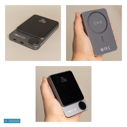 Baterie externa wireless magnetica (power bank) Forever MATB-200, 5000 mAh, USB-C, 20W, cu cablu inclus, negru [5]