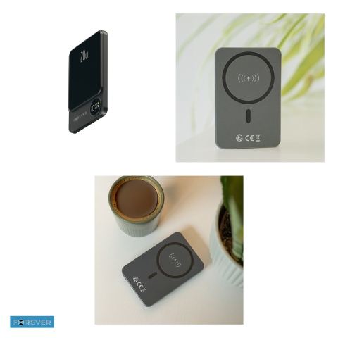 Baterie externa wireless magnetica (power bank) Forever MATB-200, 5000 mAh, USB-C, 20W, cu cablu inclus, negru [3]