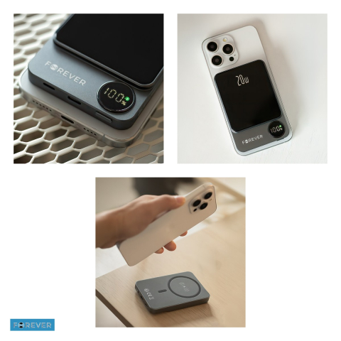 Baterie externa wireless magnetica (power bank) Forever MATB-200, 5000 mAh, USB-C, 20W, cu cablu inclus, negru [4]