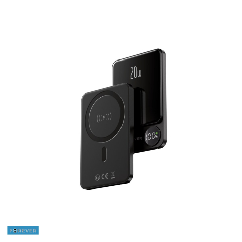 Energy - Baterie externa wireless magnetica (power bank) Forever MATB-200, 5000 mAh, USB-C, 20W, cu cablu inclus, negru