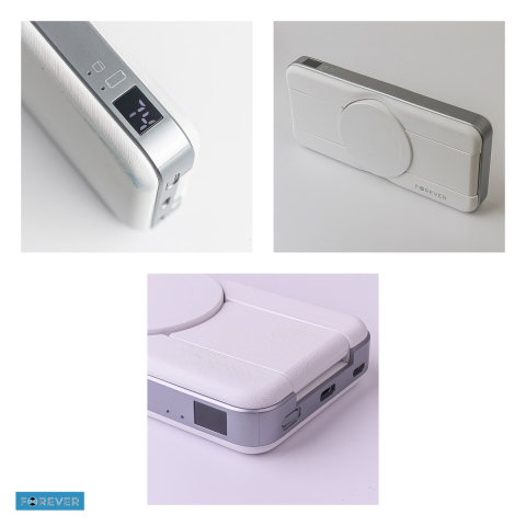 Baterie externa wireless magnetica (power bank) Forever MATB-300, 10000 mAh, USB-A + USB-C + microUSB, 20W, alb [6]