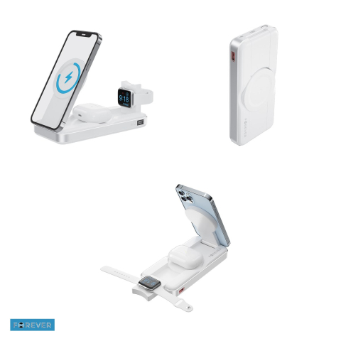 Baterie externa wireless magnetica (power bank) Forever MATB-300, 10000 mAh, USB-A + USB-C + microUSB, 20W, alb [3]
