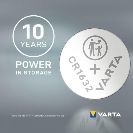 Baterie Litiu 3V CR1632, tip moneda, Varta 57623, in blister [2]