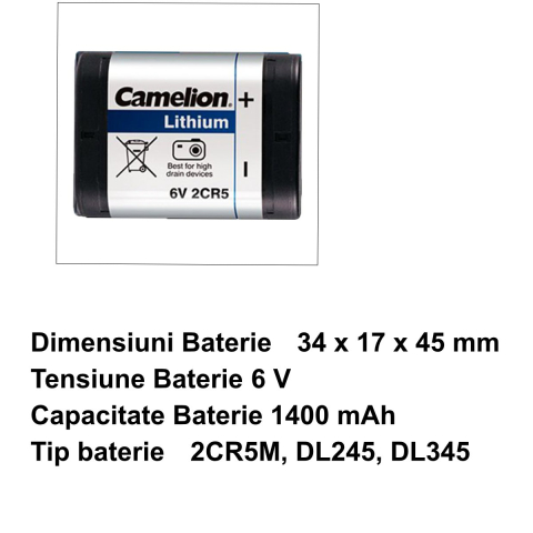 Baterie Litiu 6V 2CR5 1400mAh, Dimensiuni 34x17x45 mm, Pentru Aparate Foto DSLR, Camere Video, Echipamente Medicale, Constructie Dual-Cell, Camelion [3]