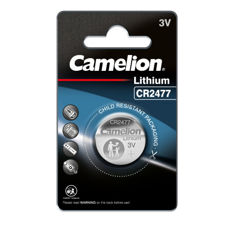 Baterii butoni 3V CR - Lithium - Baterie Litiu CR2477 / BR2477 3V 1000mAh, Dimensiuni 24.5x7.7 mm, Pentru Dispozitive cu Consum Mare, Aparate Medicale, Alarme, Camelion